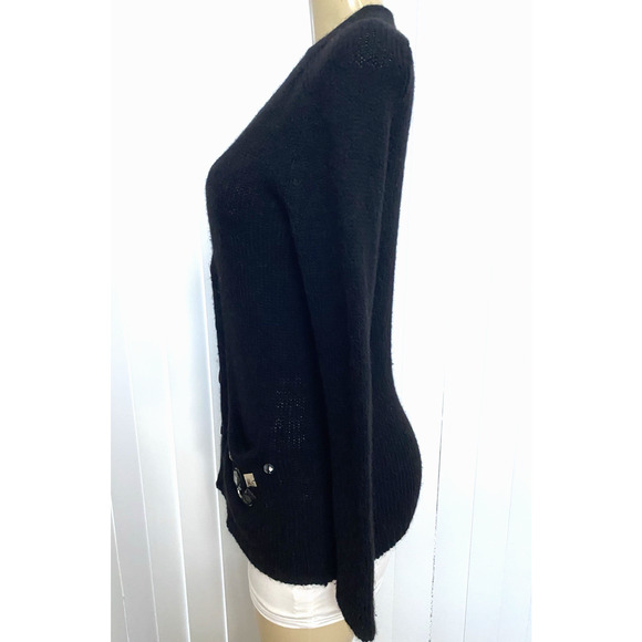 Tory Burch Black Cardigan Sweater Alpaca Wool Embellished Rhinestone V neck M - Picture 2 of 9
